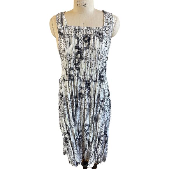 NWOT Alquema Micro Pleat Black & White Print Pinafore Dress Size Large - Picture 1 of 8